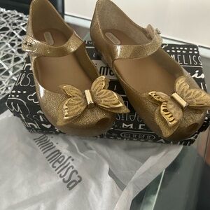Melissa Sparkling Gold Mary Jane Flats with Butterfly